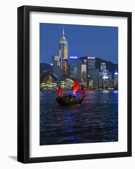 One of Last Remaining Chinese Sailing Junks, Victoria Harbour from Kowloon, Hong Kong, China, Asia-Gavin Hellier-Framed Photographic Print