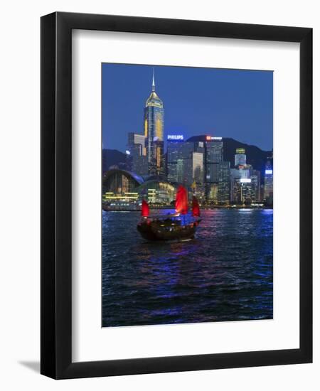 One of Last Remaining Chinese Sailing Junks, Victoria Harbour from Kowloon, Hong Kong, China, Asia-Gavin Hellier-Framed Photographic Print