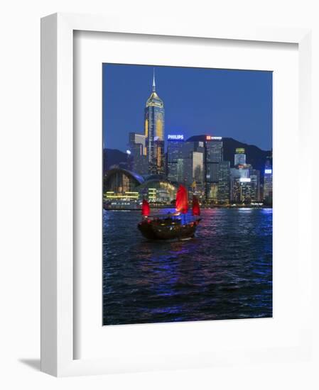 One of Last Remaining Chinese Sailing Junks, Victoria Harbour from Kowloon, Hong Kong, China, Asia-Gavin Hellier-Framed Photographic Print