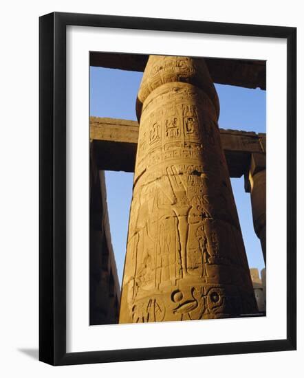 One of the 102 Columns in the Great Hypostyle Hall, Temple of Karnac, Karnac, Egypt, North Africa-Ken Gillham-Framed Photographic Print