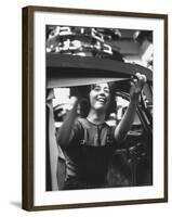 One of the 12% of Women Working on the Assembly Line of a Volkswagen Plant-Paul Schutzer-Framed Photographic Print