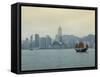 One of the Last Remaining Chinese Junk Boats Sails on Victoria Harbour, Hong Kong, China-Amanda Hall-Framed Stretched Canvas