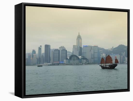 One of the Last Remaining Chinese Junk Boats Sails on Victoria Harbour, Hong Kong, China-Amanda Hall-Framed Stretched Canvas