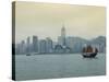 One of the Last Remaining Chinese Junk Boats Sails on Victoria Harbour, Hong Kong, China-Amanda Hall-Stretched Canvas