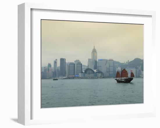 One of the Last Remaining Chinese Junk Boats Sails on Victoria Harbour, Hong Kong, China-Amanda Hall-Framed Photographic Print