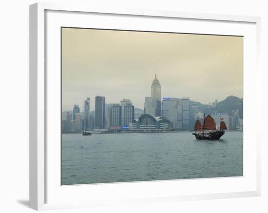 One of the Last Remaining Chinese Junk Boats Sails on Victoria Harbour, Hong Kong, China-Amanda Hall-Framed Photographic Print