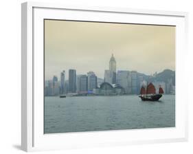 One of the Last Remaining Chinese Junk Boats Sails on Victoria Harbour, Hong Kong, China-Amanda Hall-Framed Photographic Print