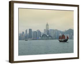 One of the Last Remaining Chinese Junk Boats Sails on Victoria Harbour, Hong Kong, China-Amanda Hall-Framed Photographic Print