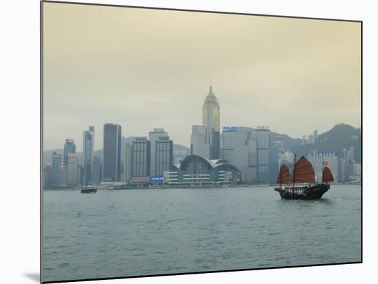 One of the Last Remaining Chinese Junk Boats Sails on Victoria Harbour, Hong Kong, China-Amanda Hall-Mounted Photographic Print