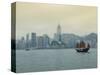 One of the Last Remaining Chinese Junk Boats Sails on Victoria Harbour, Hong Kong, China-Amanda Hall-Stretched Canvas