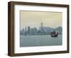 One of the Last Remaining Chinese Junk Boats Sails on Victoria Harbour, Hong Kong, China-Amanda Hall-Framed Photographic Print