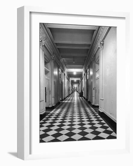 One of the Long Corridors in the State Dept. Building with a Messenger Desk Out in the Hall-Alfred Eisenstaedt-Framed Photographic Print