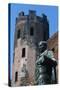 One of the Polygonal Towers and Statue of Julius Caesar, Porta Palatina, Turin, Piedmont, Italy BC-null-Stretched Canvas