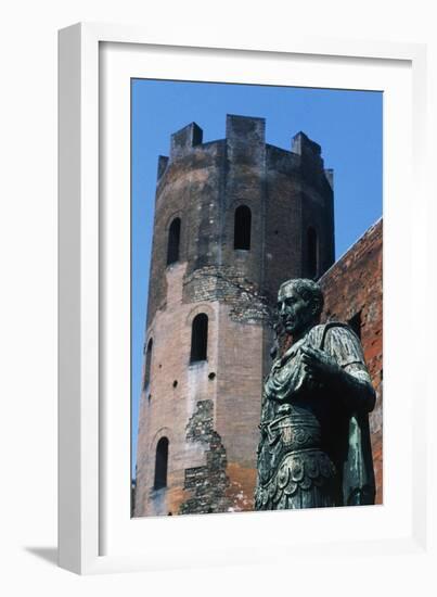 One of the Polygonal Towers and Statue of Julius Caesar, Porta Palatina, Turin, Piedmont, Italy BC-null-Framed Giclee Print