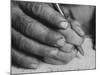 One of the Rotolo Brothers Learning to Write After Cataract Operations Which Restored Their Sight-Carlo Bavagnoli-Mounted Photographic Print