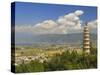 One of the Three Pagodas, and Erhai Lake in Background, Dali Old Town, Yunnan Province, China-Jochen Schlenker-Stretched Canvas