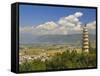 One of the Three Pagodas, and Erhai Lake in Background, Dali Old Town, Yunnan Province, China-Jochen Schlenker-Framed Stretched Canvas