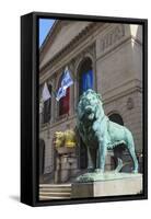 One of Two Bronze Lion Statues Outside the Art Institute of Chicago-Amanda Hall-Framed Stretched Canvas