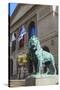 One of Two Bronze Lion Statues Outside the Art Institute of Chicago-Amanda Hall-Stretched Canvas