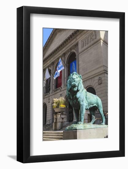 One of Two Bronze Lion Statues Outside the Art Institute of Chicago-Amanda Hall-Framed Photographic Print