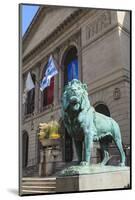 One of Two Bronze Lion Statues Outside the Art Institute of Chicago-Amanda Hall-Mounted Photographic Print