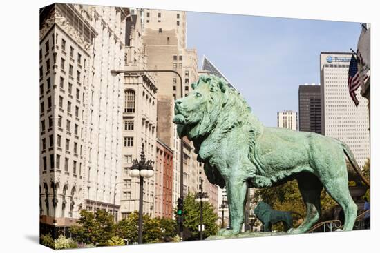 One of Two Iconic Bronze Lion Statues Outside the Art Institute of Chicago, Chicago, Illinois, USA-Amanda Hall-Stretched Canvas