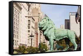 One of Two Iconic Bronze Lion Statues Outside the Art Institute of Chicago, Chicago, Illinois, USA-Amanda Hall-Framed Stretched Canvas