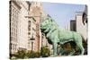 One of Two Iconic Bronze Lion Statues Outside the Art Institute of Chicago, Chicago, Illinois, USA-Amanda Hall-Stretched Canvas