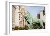 One of Two Iconic Bronze Lion Statues Outside the Art Institute of Chicago, Chicago, Illinois, USA-Amanda Hall-Framed Photographic Print