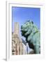 One of Two Iconic Bronze Lion Statues Outside the Art Institute of Chicago, Chicago, Illinois, USA-Amanda Hall-Framed Photographic Print