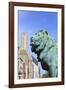 One of Two Iconic Bronze Lion Statues Outside the Art Institute of Chicago, Chicago, Illinois, USA-Amanda Hall-Framed Photographic Print