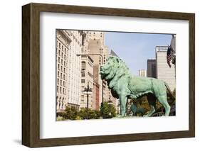 One of Two Iconic Bronze Lion Statues Outside the Art Institute of Chicago, Chicago, Illinois, USA-Amanda Hall-Framed Photographic Print