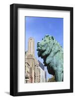 One of Two Iconic Bronze Lion Statues Outside the Art Institute of Chicago, Chicago, Illinois, USA-Amanda Hall-Framed Photographic Print