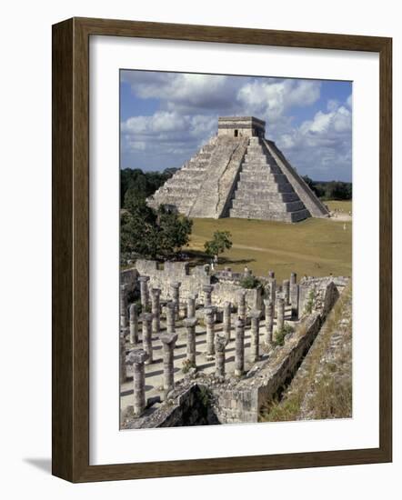 One Thousand Mayan Columns and the Great Pyramid El Castillo, Chichen Itza, Mexico-Christopher Rennie-Framed Photographic Print