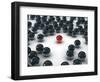 One Unique Red Ball, Among Other Black-FreshPaint-Framed Art Print