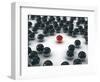 One Unique Red Ball, Among Other Black-FreshPaint-Framed Art Print