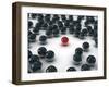 One Unique Red Ball, Among Other Black-FreshPaint-Framed Art Print