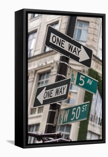 One Way and Fifth Avenue Signs, Manhattan, New York, USA-Stefano Politi Markovina-Framed Stretched Canvas
