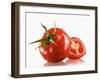 One Whole and One Halved Tomato with Drops of Water-Michael Löffler-Framed Photographic Print