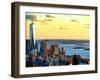 One World Trade Center (1WTC) at Sunset, Hudson River and Statue of Liberty View, Manhattan, NYC-Philippe Hugonnard-Framed Premium Photographic Print