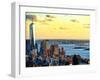 One World Trade Center (1WTC) at Sunset, Hudson River and Statue of Liberty View, Manhattan, NYC-Philippe Hugonnard-Framed Premium Photographic Print