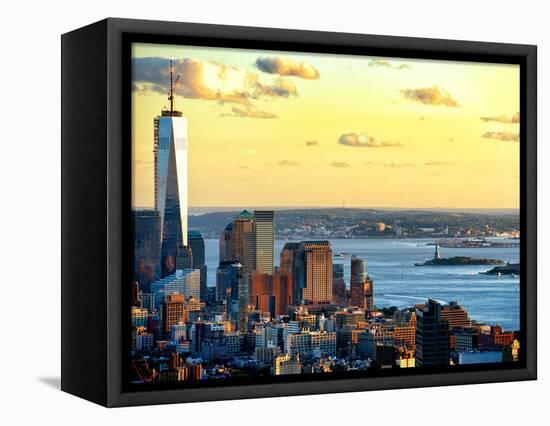 One World Trade Center (1WTC) at Sunset, Hudson River and Statue of Liberty View, Manhattan, NYC-Philippe Hugonnard-Framed Stretched Canvas