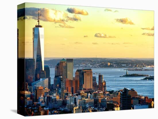 One World Trade Center (1WTC) at Sunset, Hudson River and Statue of Liberty View, Manhattan, NYC-Philippe Hugonnard-Stretched Canvas