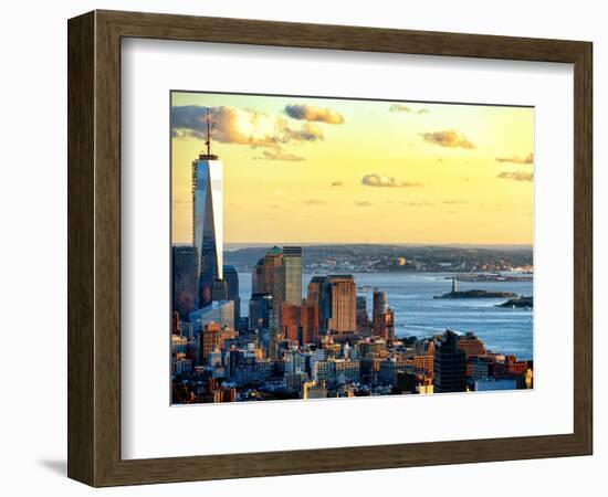 One World Trade Center (1WTC) at Sunset, Hudson River and Statue of Liberty View, Manhattan, NYC-Philippe Hugonnard-Framed Photographic Print
