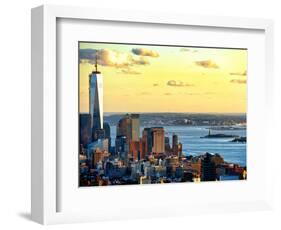 One World Trade Center (1WTC) at Sunset, Hudson River and Statue of Liberty View, Manhattan, NYC-Philippe Hugonnard-Framed Photographic Print