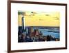 One World Trade Center (1WTC) at Sunset, Hudson River and Statue of Liberty View, Manhattan, NYC-Philippe Hugonnard-Framed Art Print