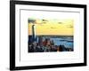 One World Trade Center (1WTC) at Sunset, Hudson River and Statue of Liberty View, Manhattan, NYC-Philippe Hugonnard-Framed Art Print