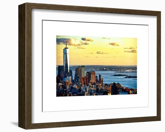 One World Trade Center (1WTC) at Sunset, Hudson River and Statue of Liberty View, Manhattan, NYC-Philippe Hugonnard-Framed Art Print