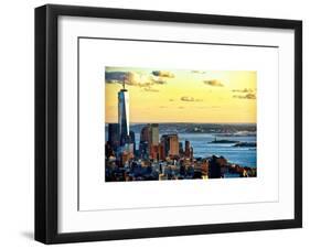 One World Trade Center (1WTC) at Sunset, Hudson River and Statue of Liberty View, Manhattan, NYC-Philippe Hugonnard-Framed Art Print