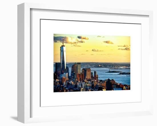 One World Trade Center (1WTC) at Sunset, Hudson River and Statue of Liberty View, Manhattan, NYC-Philippe Hugonnard-Framed Art Print